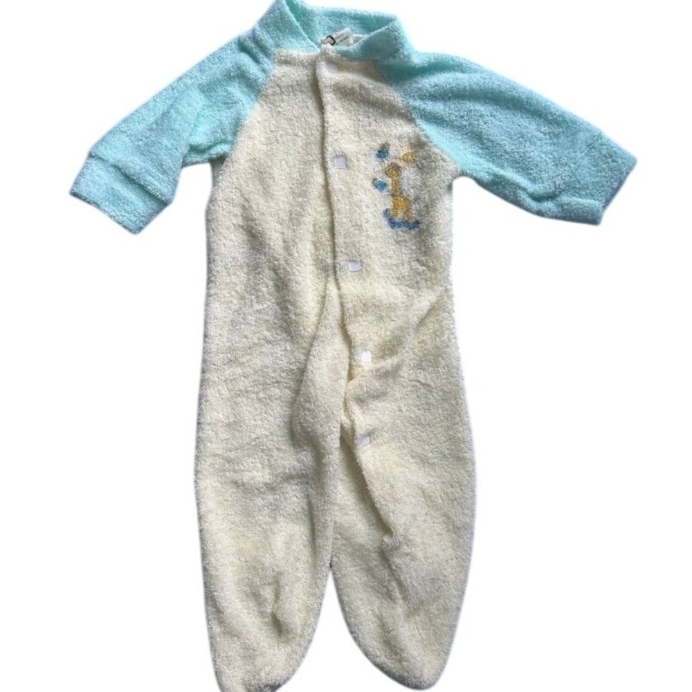 Vintage Toddletime JCPenney Baby Giraffe Terry Cloth Footed Sleeper Yellow 0